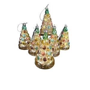 Set of 6 Glass Macron Tower Ornaments NEW
